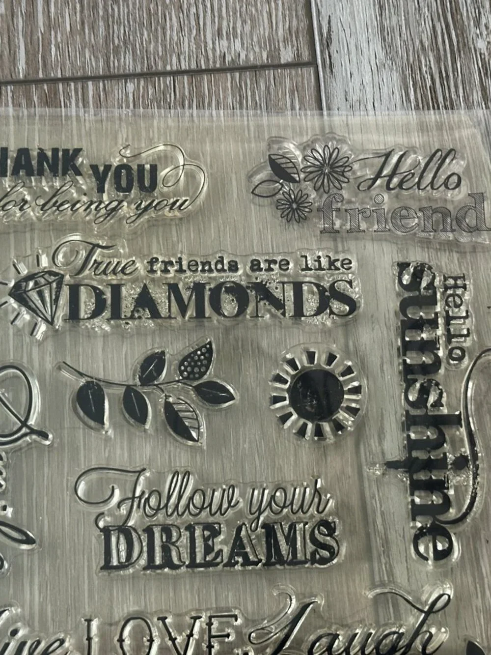 Fun Clear Stamps Feel Good Sentiments Smile & Be Happy, Hello Sunshine etc